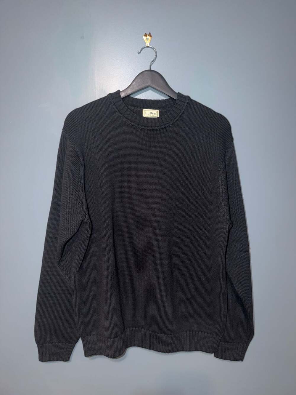 L.L.Bean Men's 100% Cotton Black Crewneck Knit Sweater Medium Regular